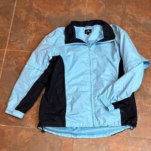 Light Blue and Black Utility Windbreaker Jacket - Packable Outdoor Shell